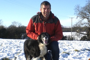 Nellie dog with Stuart in snow